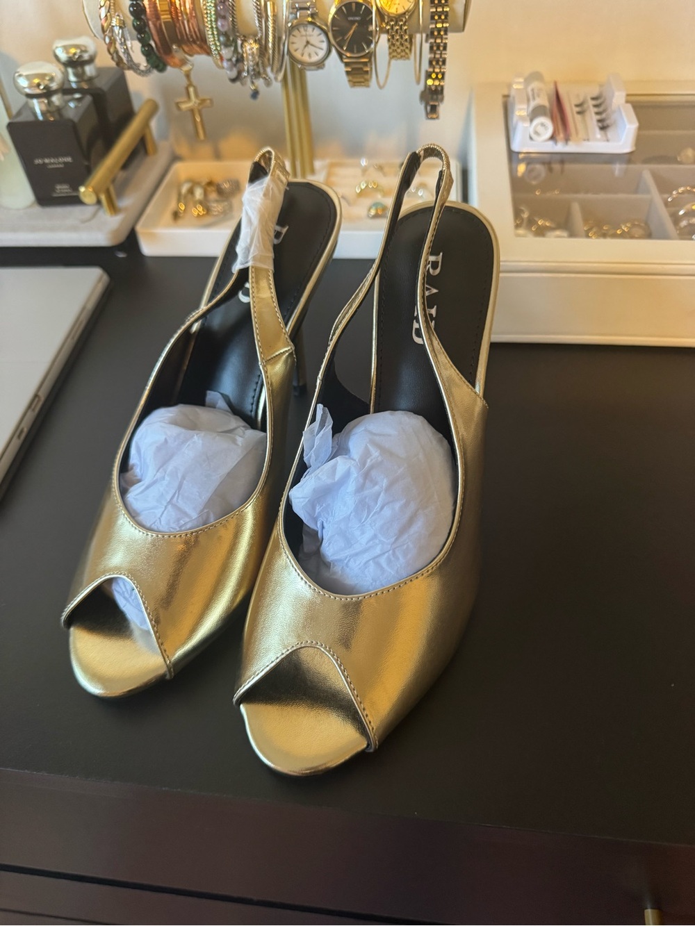 ASOS Gold Peep-Toe Slingback Heels
